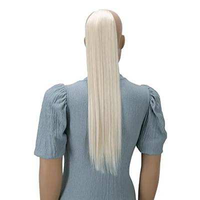 Imagen de CAISHA 60cm Postizo Extensión De Cabello Cola Caballo Trenza Con 2 Cintas Liso Rubio Blanco HC4
