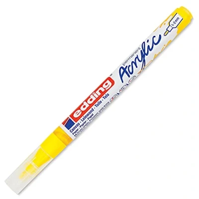 Imagen de edding 5300 marcador acrílico de trazo fino amarillo 1 rotulador resistente al agua punta redonda 2 mm pintura acrílica para lienzo, papel kraft, madera y piedra