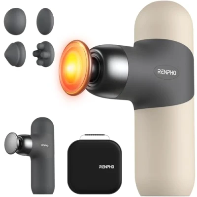 Imagen de RENPHO Mini Thermal Pistola de Masaje con Función Calor, Massage Gun Masajeador Portátil Moda, Fundas Silicona Colores, Bolsa Transporte, para Muscular