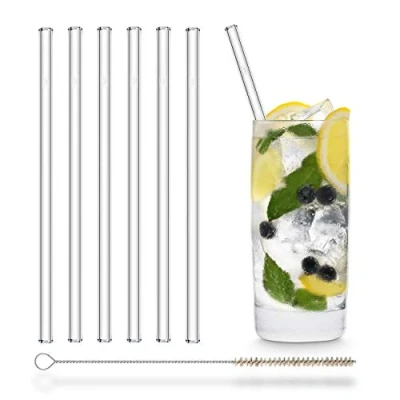 Imagen de HALM Pajitas de cristal reutilizables 6 x 20 cm + cepillo limpieza ecológico Apto para lavavajillas Sostenible vidrio batido, cóctel, smoothie