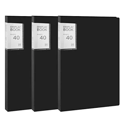 Imagen de Carpetas de Fundas A4, Plástico Libro Presentación con 40 Hojas Carpeta Display Book para Escuela Oficina Colegios 3 Unidades Negro
