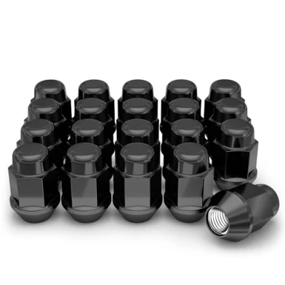 Imagen de White Knight tuercas de rosca 1/5.1 cm 20 para ruedas posventa o fábrica, llanta negras cromadas, asiento bellota, acero al carbono una construcción duradera y fácil