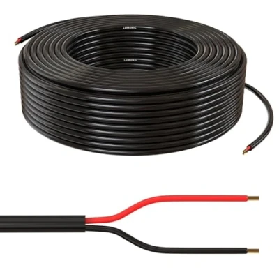Imagen de Lumonic 2x 0,34mm² LED cable de control negro 20m I flexible 2 hilos apantallado, prolongación LiYY, alimentación