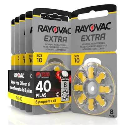 Imagen de 40 Pila para Audífonos Rayovac Extra 10. 5 Pack de 8 Unidades Baterías Audífono