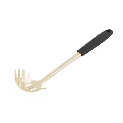 Imagen de Salter BW11130EU7 Olympus Cuchara para espaguetis de acero inoxidable, utensilio metal, gancho colgarla, limpieza fácil, escurrir y servir pasta, huevos cocidos o escalfados, acabado en oro