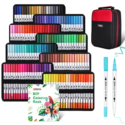 Imagen de ZSCM Rotuladores Lettering Pincel, 160 colores Permanentes de Doble Punta fina Brush Pen, para Adulto libros colorear, Bocetos, Caligrafía y Dibujos,