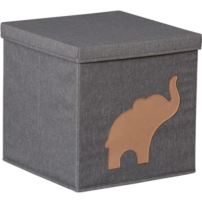 Imagen de Love IT Store Cubo de almacenamiento plegable y duradero con tapa, diseño elefante gris, compatible estantes, 30 x cm