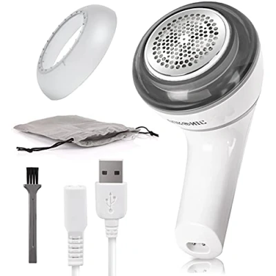 Imagen de Duronic FS16USB Quitapelusas Eléctrico 6 Cuchilas Acero Inoxidable Depóstito Desmontable Quita Pelusas Ropa Maquina Quitar Bolitas Recargable USB Bolsa de Almacenamiento