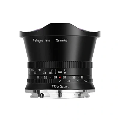 Imagen de TT Artisan 7,5 mm F2.0 APS C Fisheye Conector MFT Mount Black Ultra Gran Angular con ángulo de visión 180 Grados