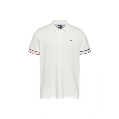 Imagen de Tommy Jeans Polo de Manga Corta Hombre Flag Cuff Slim Fit, Blanco (Ecru), S