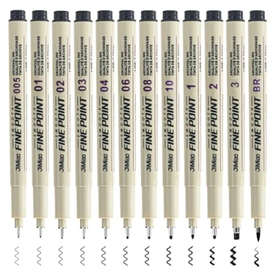 Imagen de Neoreser 12 Pcs Juego de Rotuladores, Rotulador Punta Fina para Dibujo Artístico, Bocetos(Color Negro)