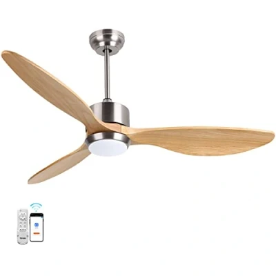 Imagen de Ovlaim Ventilador de Techo con Luz Silencioso y Mando a Distancia, LED Lámpara 3 Temperatura Color Regulable, Motor DC 6 Velocidades Ventiladores Modernos, Aspas Madera Natural