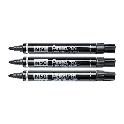 Imagen de Pentel N50 marcador permanente punta cónica negra 3 unidades