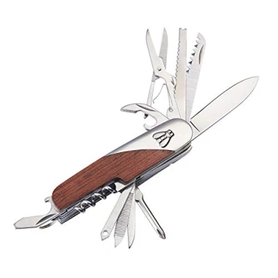 Imagen de LAGUIOLE Cuchillo Multifuncional Mango de Palo Rosa 11 Funciones con Estuche Cuero Marrone