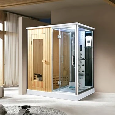 Imagen de PureHaven Sauna finlandesa y ducha de vapor (170 x 120 cm, marco aluminio, accesorios completos, tropical, asiento radio, masaje pies, espalda, color blanco)