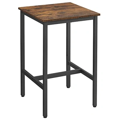 Imagen de VASAGLE Mesa de Bar, Alta Cuadrada, Marco Acero Resistente, 60 x 92 cm, FÁcil Montar, para Sala Estar, Cocina, Estilo Industrial, MarrÓn RÚstico y Negro LBT25X