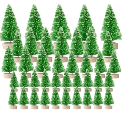 Imagen de jenich (4,5/6,5/8,5/10,5/12,5 cm) 50 unidades de mini árbol Navidad artificial, abeto pequeño en miniatura con efecto nieve, decoración Navidad, mesa,