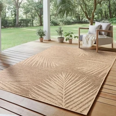 Imagen de SIMPEX Alfombra para Interior y Exterior Robusta, Resistente a la Intemperie fácil de Limpiar, con Efecto Yute Natural, Ideal salón, Cocina, terraza, jardín balcón, 140x200 cm