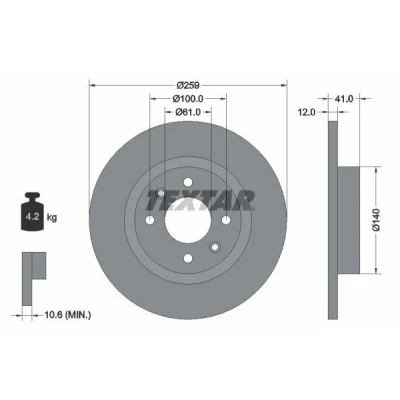 Imagen de TEXTAR PRO 92175103 Disco de freno 259 12 04/06 100 macizo revestido sin perno sujeción rueda, buje rueda DACIA: SANDERO 2, LOGAN MCV 2