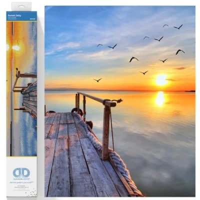 Imagen de Diamond DOTZ Painting de Paisaje. Cuadro Diamantes 5D Embarcadero al Atardecer. Kit Completo Pintura con 71 x 47 Cm