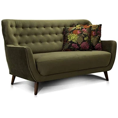 Imagen de Cavadore Abby Sofá de 2 plazas estilo retro con tapizado en terciopelo capitoné, unas medidas 153 x 89 88 cm y color verde