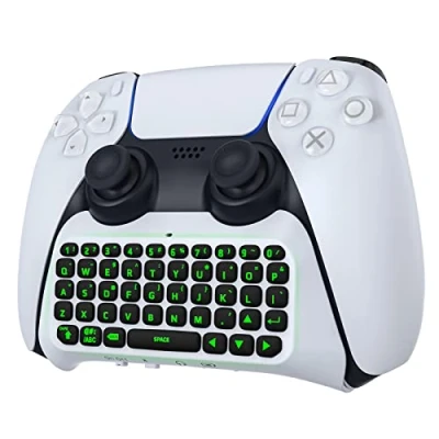 Imagen de MoKo Teclado Inalámbrico con Retroiluminación Verde, Mini Bluetooth Controlador 47 Teclas Chatpad, Altavoz Integrado y Conector 3,5 mm Audio Compatible Accesorios PS5, Blanco