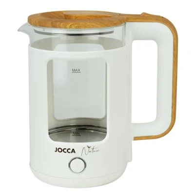 Imagen de JOCCA Hervidor de Agua Eléctrico 1&#039;8 Litros, Línea Nature/Calienta rápidamente/Base Giratoria 360º/ Desconexión Automática/Diseño moderno y Elegante/Cristal Borosilicato (Blanco)