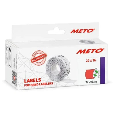 Imagen de Etiquetas Meto para etiquetadoras manuales (22 x 16 mm, 2 líneas, rojo fluorescente, 6000 unidades, removibles, Meto, Contact, Sato, Avery, Tovel, Samark, etc.)
