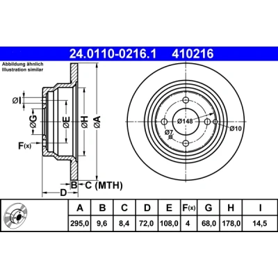 Imagen de ATE 24.0110 0216.1 Disco de freno 295,0 9,6 4 108,0 macizo VOLVO: 850 Berlina, Familiar