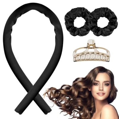 Imagen de Rizador Pelo sin Calor,Rizadores de calor Para cabello Largo,Rizadores Ondas Con Diadema Suave, Rizadores satén calor, durante la noche Negro