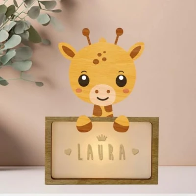Imagen de WONDEE Vintiun Regalos Personalizados Originales para Bebés, Lámpara Personalizada Bebé Quitamiedos de Jirafa Cosas/Regalos Bebés Recién Nacidos Niña y Niño 0 1 2 3 4 5 6 7 8 9 años