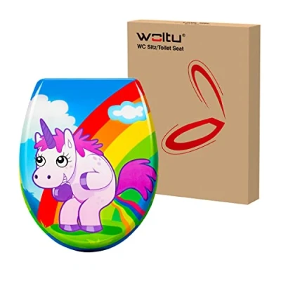 Imagen de WOLTU Tapa WC Universal,Asiento para Inodoro, Asiento De Inodoro en Forma O, Cierre Suave Lento, Bisagras Ajustables,Fácil Montar