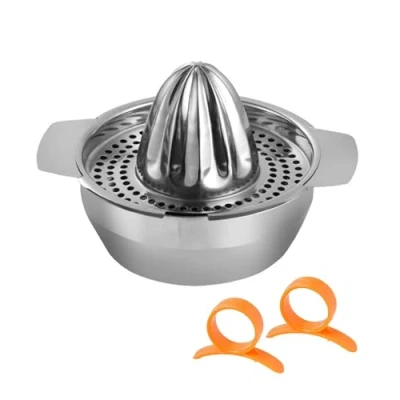 Imagen de 1 exprimidor de acero inoxidable, pelador naranja 2 anillas, zumo manual frutas y naranja, fácil limpiar, mano con recipiente