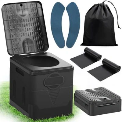 Imagen de SaiXuan WC Portátil Plegable, 25L de Capacidad, Soporta hasta 150KG Inodoro con 24 Bolsas Desechables, Bolsa Transporte y Cojín, para Camping, Autocaravana, Senderismo