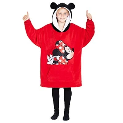 Imagen de Disney Sudaderas con Capucha para Niña, Sudadera Batamanta de Polar Stitch Minnie Bata Manta Oversize Niños Talla única (Rojo)