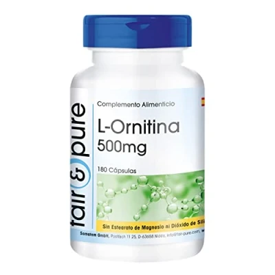 Imagen de Fair &amp; Pure® L Ornitina 500mg Aminoácido vegano Altamente dosificado Alta pureza 180 Cápsulas