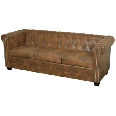 Imagen de vidaXL Sofá de Estilo Chesterfield 3 Plazas Cuero Artificial Marrón Sillón