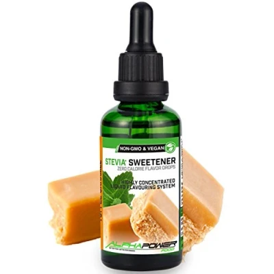 Imagen de ALPHA POWER FOOD®: Stevia líquida natural Gotas de toffee caramelo, Edulcorante natural, sustituto del azúcar con sabor sin &amp; calorías