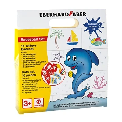 Imagen de Eberhard Faber 524116 Set de baño para niños 16 piezas, con crayones baño, colores plantillas, esponja, baños crepitantes, caja diversión el