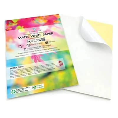 Imagen de Evergreen Goods 50 Hojas A4 de Papel Autoadhesivo Blanco Mate para Impresoras Inyección Tinta y Láser Suministros el Hogar la Oficina, Adhesivas Etiquetas Adhesivos