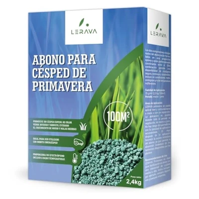 Imagen de LERAVA® primavera abono cesped césped espeso, verde intenso y robusto en lugar de musgo malas hierbas fertilizante ideal para utilizar con robots cortacésped 100m²