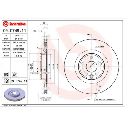 Imagen de BREMBO 09.D749.11 Disco de freno 325 30 5 ventilación interna revestido altamente carbonizado