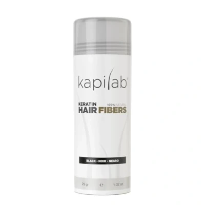 Imagen de Kapilab Fibras Capilares Disimula la falta de Cabello al Instante Microfibras en Polvo Queratina para Hombres y Mujeres Tapa Calvicie forma Natural 25gr Negro