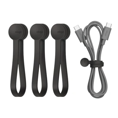 Imagen de elago Ataduras de Cable Magnéticas Reutilizables, Silicona Premium, Organizador Cables Multifunción para Hogar, Cocina, Oficina, Viajes [Paquete 3] (Negro)