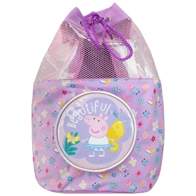 Imagen de Peppa Pig Bolsa de natación Niñas Piscina playa Mochila con cordón Morado