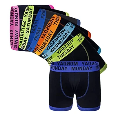 Imagen de Sock Stack Boxers 7 Days of The Week Pantalones cortos de algodón para niños, Negro, 9 10 Years