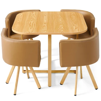 Imagen de Conjunto nordico de mesa y 4 sillas Oslo roble con PU taupe Menzzo