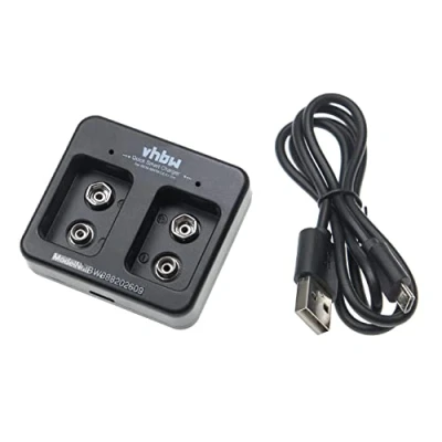 Imagen de vhbw Cargador de 2 baterías para Ni CD, NiMH, Li Ion (Bloque 9 V) Micro USB