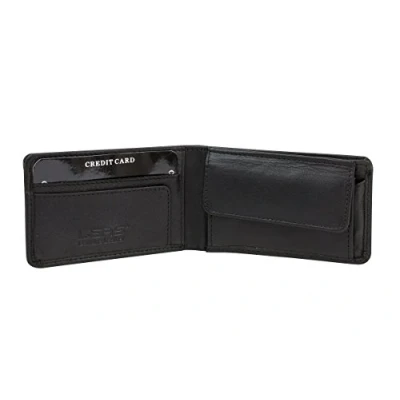 Imagen de Cartera pequeña para señores Monedero señoras RFID Protección de Informaciones privadas Bloqueo LEAS, Piel auténtica, Negro