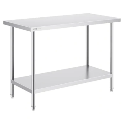 Imagen de VEVOR Mesa de Trabajo Acero Inoxidable 61x121,9x86,4 cm Preparación Alimentos Carga 363 kg 3 Niveles Altura Regulables Unidad Almacenamiento para Cocina Restaurante